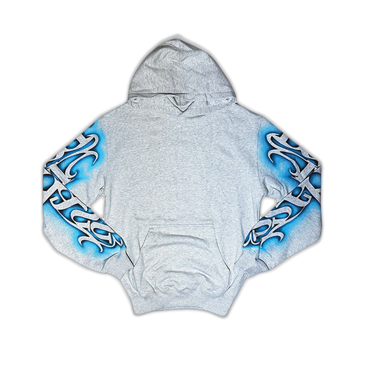 1/1 Airbrush Logo Hoodie - Light Grey / Blue