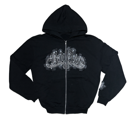 Zip-Up Hoodie Patchwork Black/Black 1