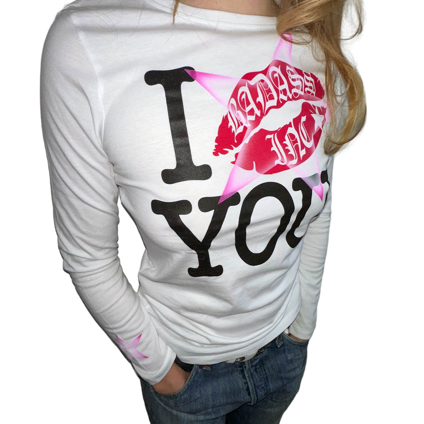 "i kiss you" w/Pink Airbrush - Womans Fit Longsleeve