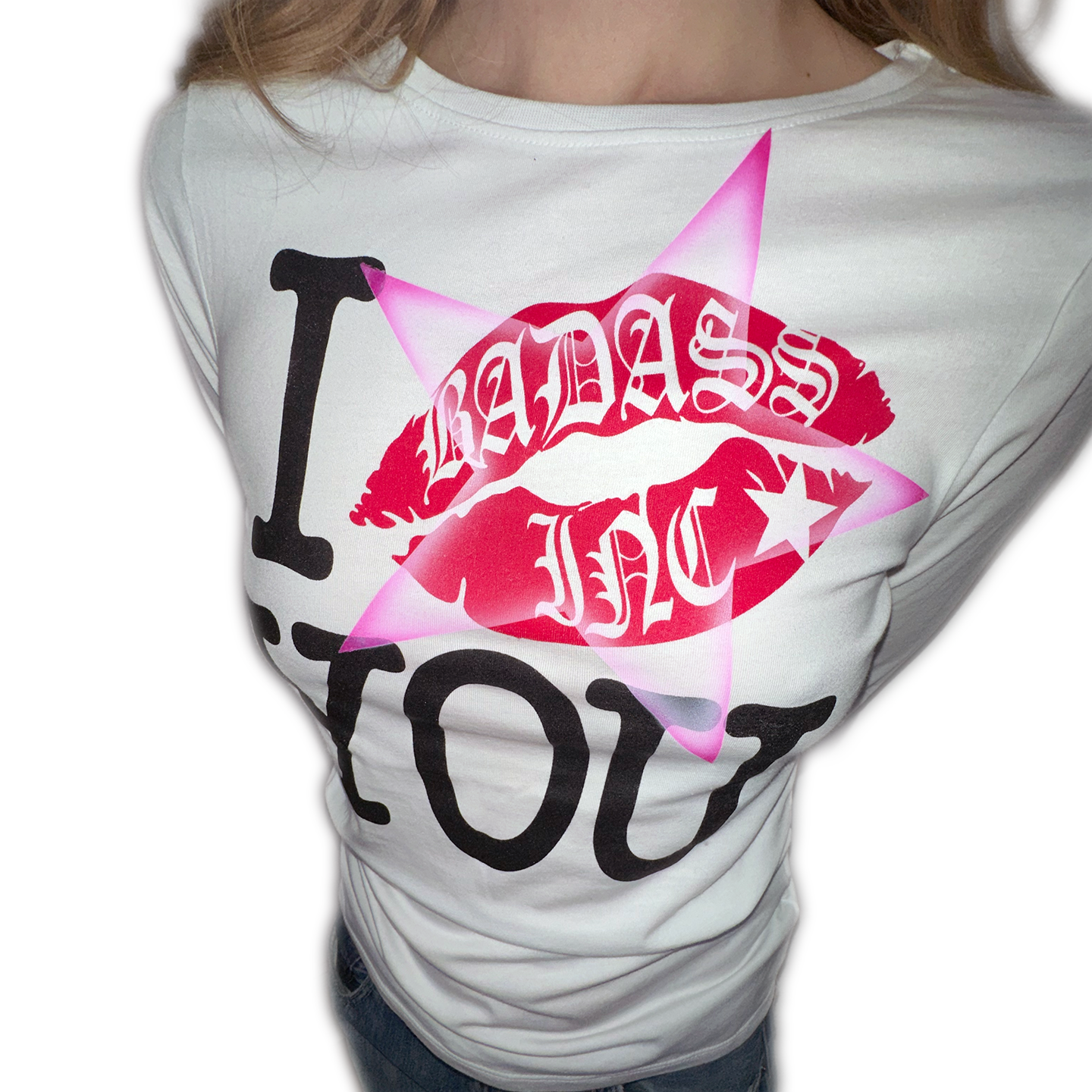 "i kiss you" w/Pink Airbrush - Womans Fit Longsleeve