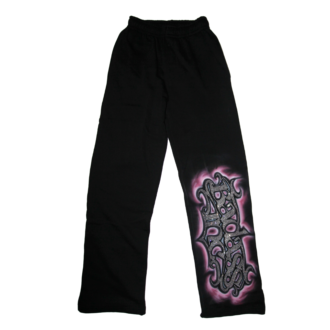 Sweatpants Rhinestone Straight Leg Black