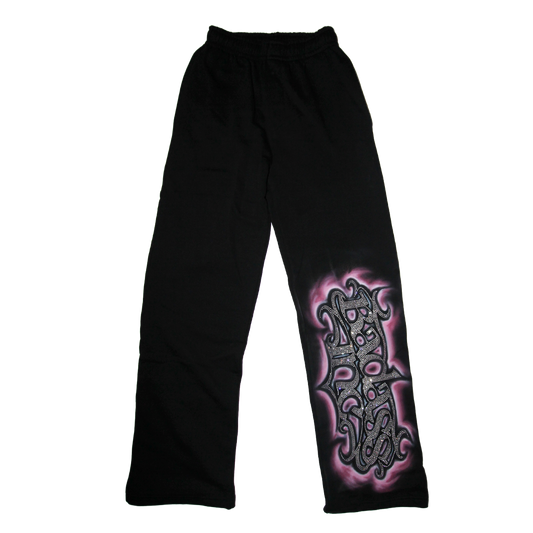 Sweatpants Rhinestone Straight Leg Black